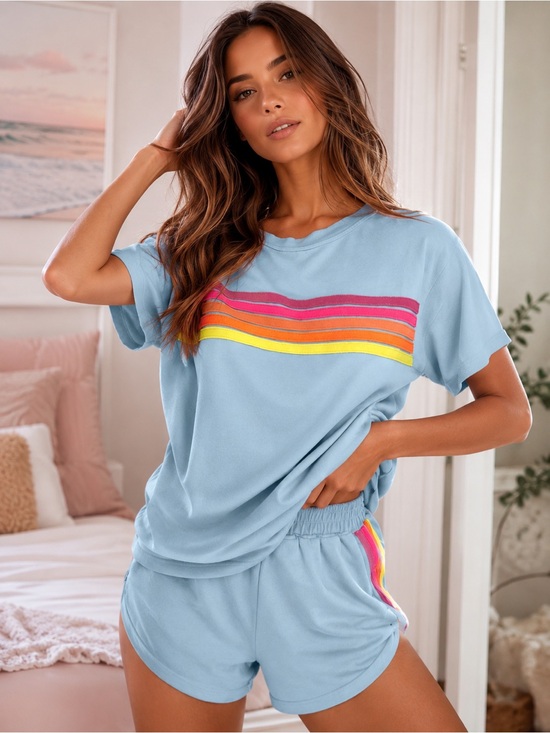 Tops - 2 Light Blue Retro Stripe Lounge Set